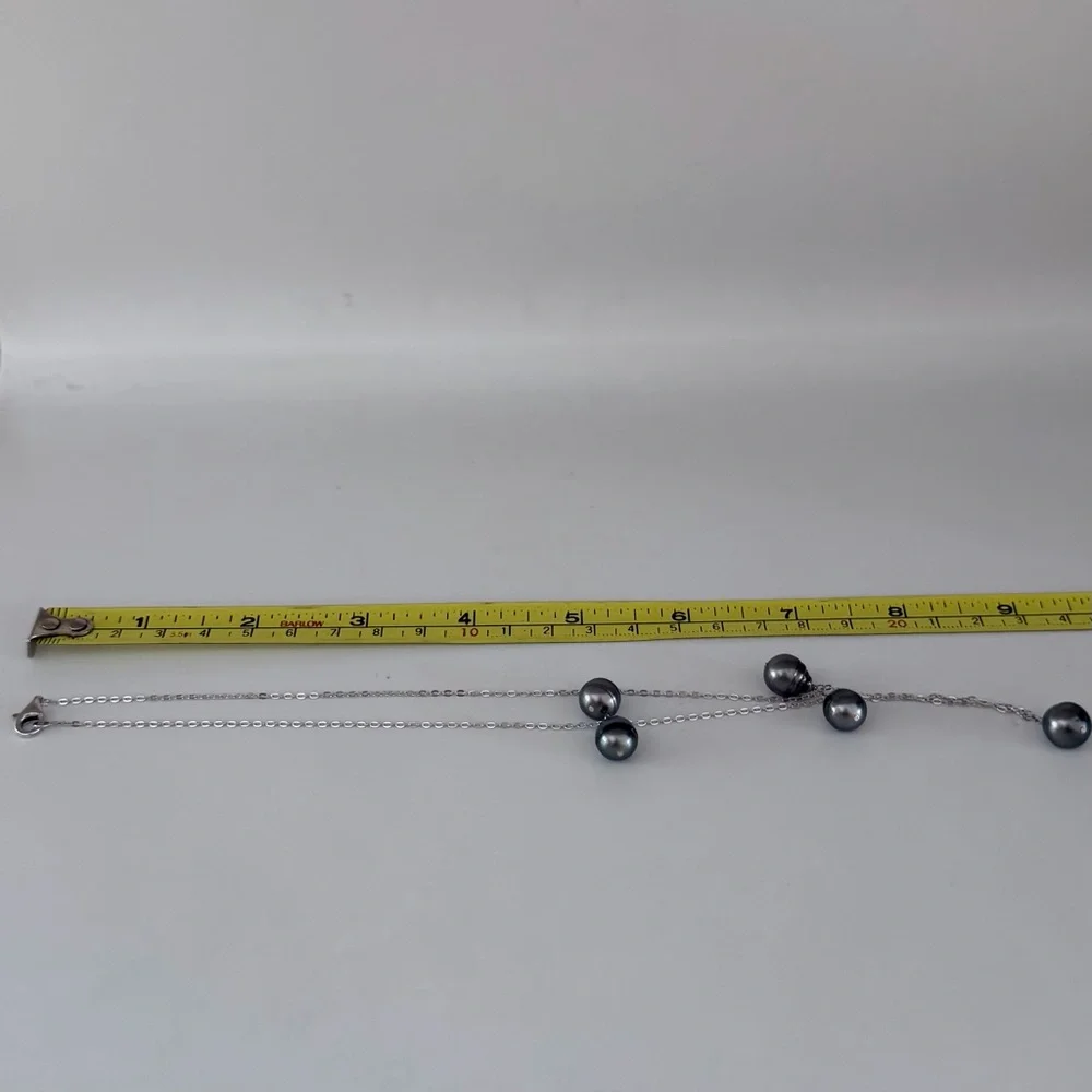 9-10MM Cultured Tahitian Pearl Oval Link Sterling Silver 18